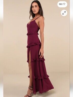 Lulus Sincerely Poised Plum Wine Backless Bustier Tiered Maxi Dress Size XXL